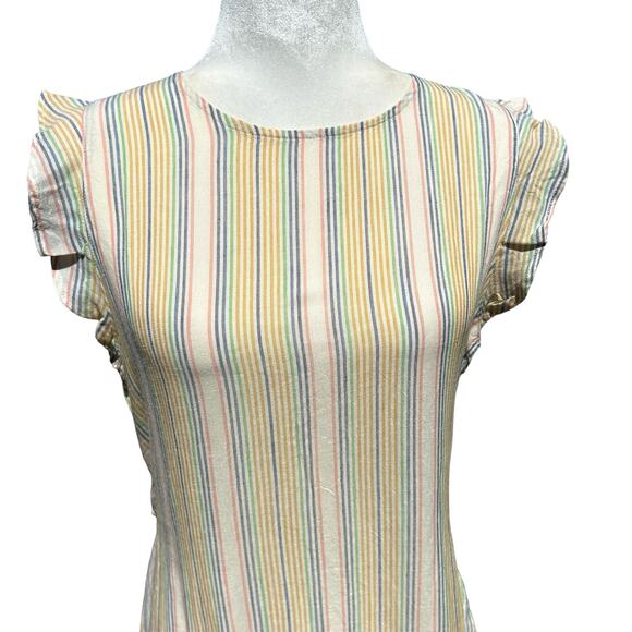 Marine Layer Laney Dress Medium Pastels Beachy Stripe Tiered Ruffle Mini NWT - Picture 11 of 16